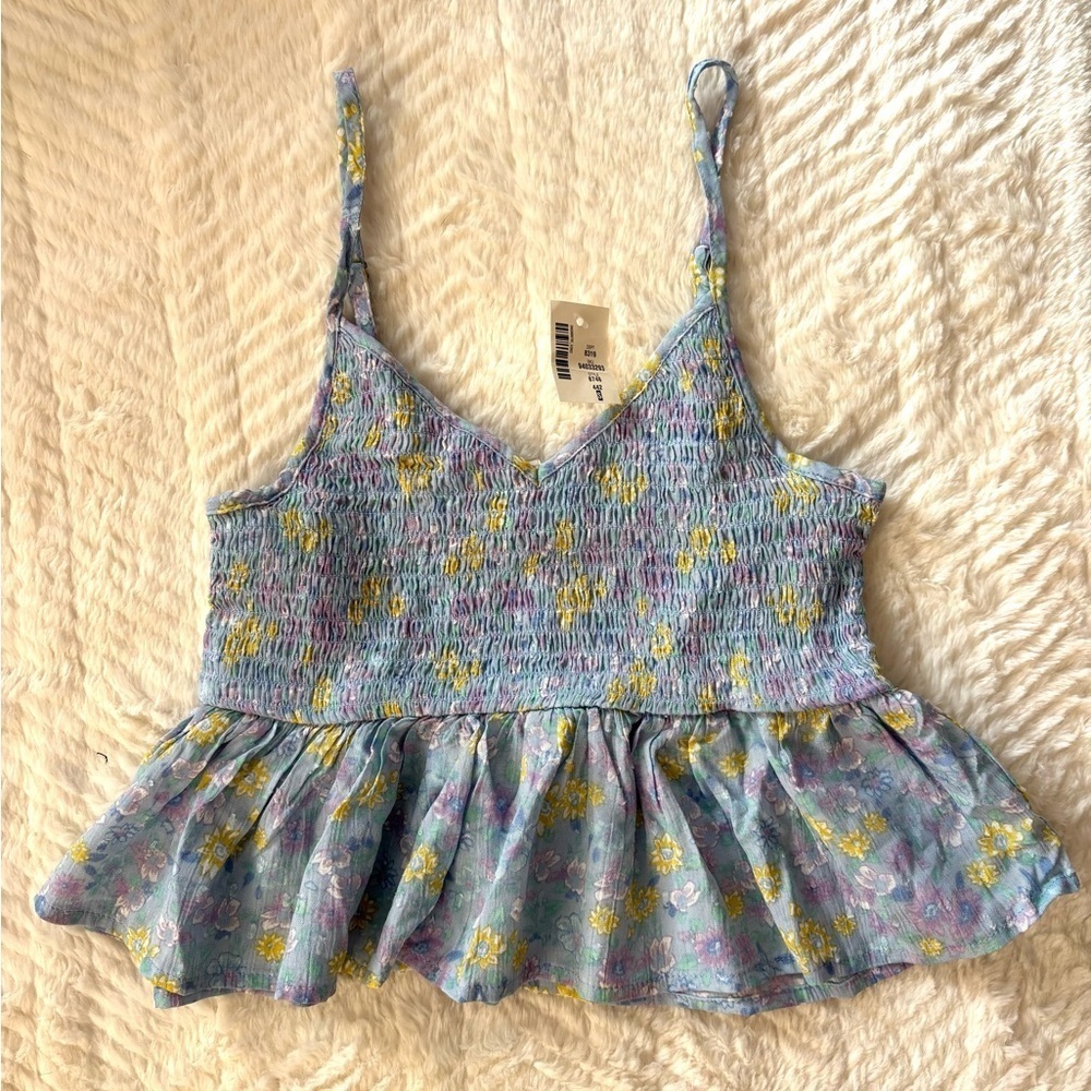 Blue Floral Smocked Peplum Cami Top – Women’s Small